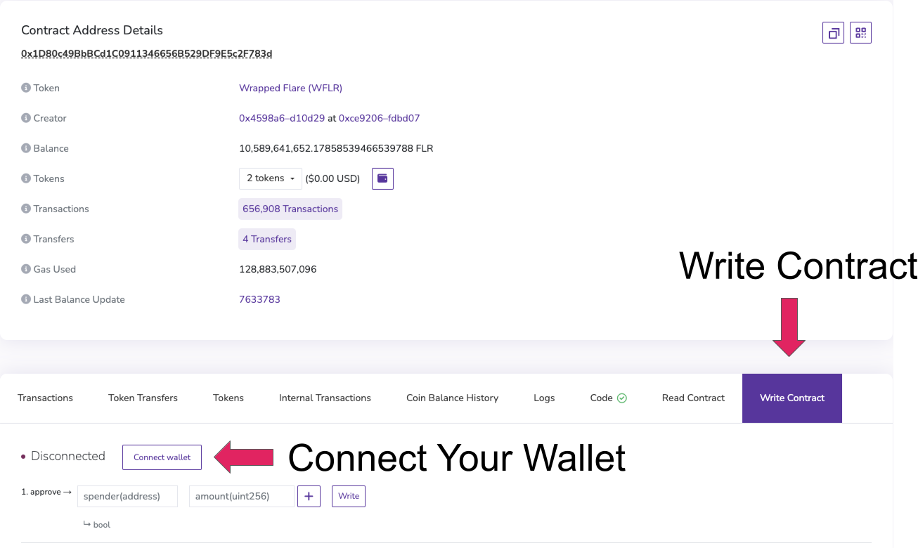 Write Contract Tab and Connect Your Wallet
